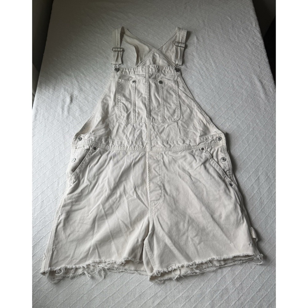 Divided H&M Beige Denim Overall One-Piece Shorts Romper Women's XL Pockets